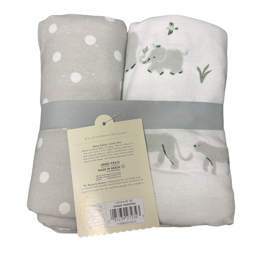 Bundle of 5 Cloud Island‎ Flannel Baby Receiving Blankets Gray Polka Dot Safari